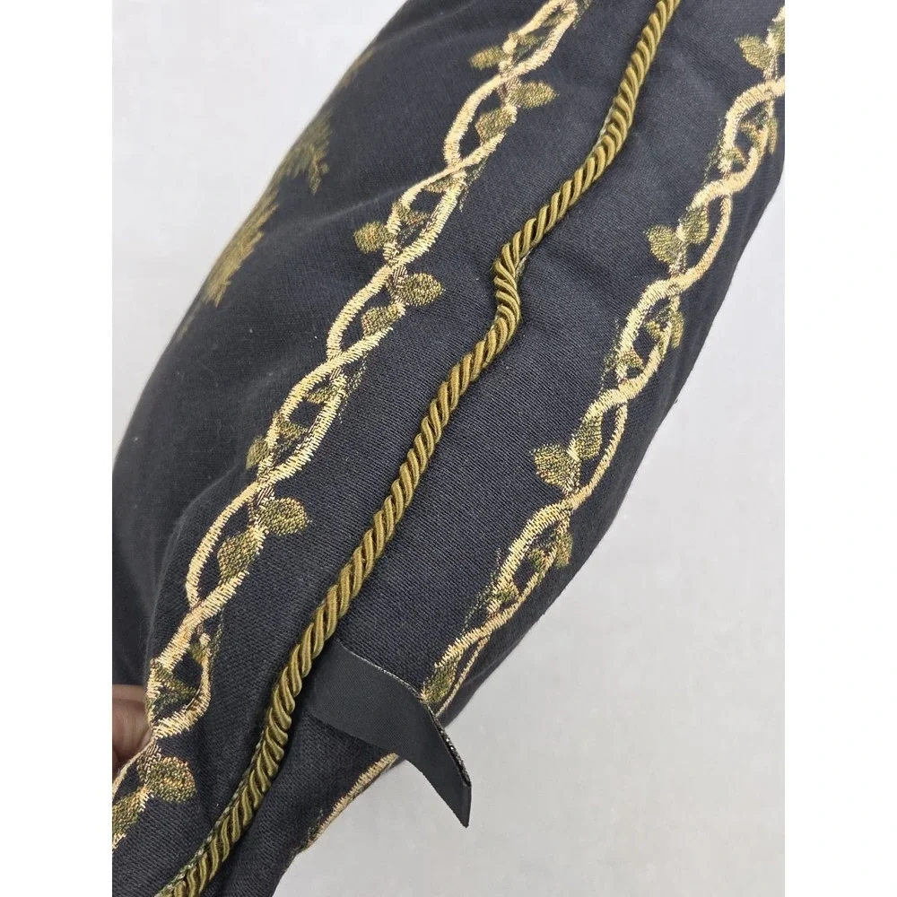 2 Vtg Borgata Tapestry‎ Rope Urn Fern Throw Pillows Black Green Tan 17 x 18 90s